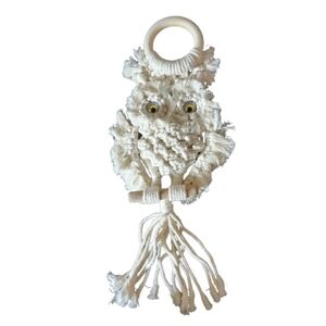 Rustic Hand-made macrame owl wall hanging color offwhite
